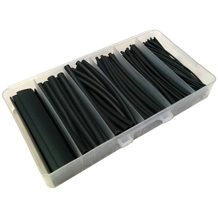 Electriduct Heat Shrink Tube Kit, 2:1 I.D. Shrink Ratio, 3/8 to 1/16 in I.D. Before Shrinking, Black, 4 in, 170 PK HS2-KIT-4-BK-10PK